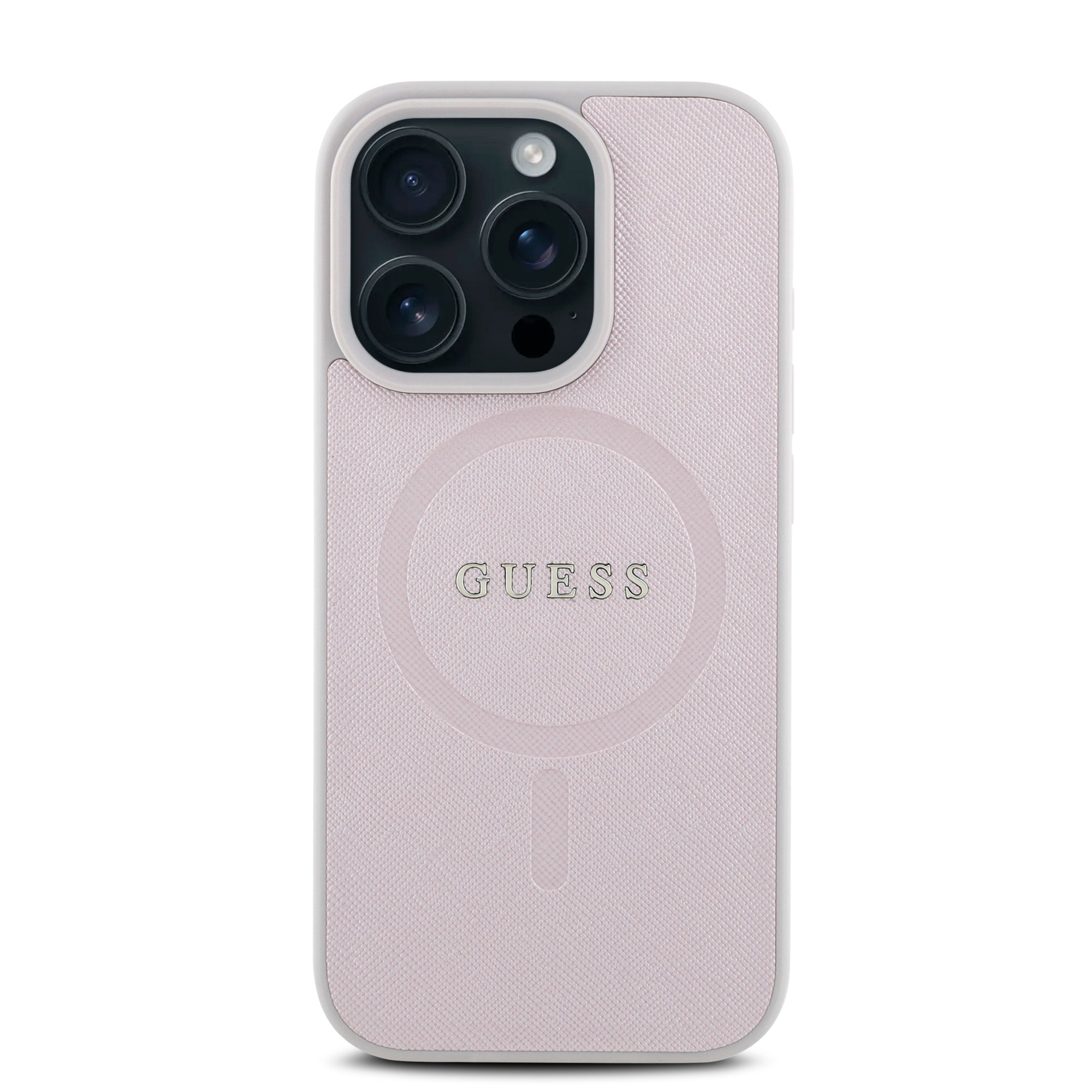 Guess Magsafe “Saffiano Collection" Hard Case Θήκη προστασίας από δερματίνη – iPhone 16 Pro (Ροζ – GUHMP16LPSAHMCP)
