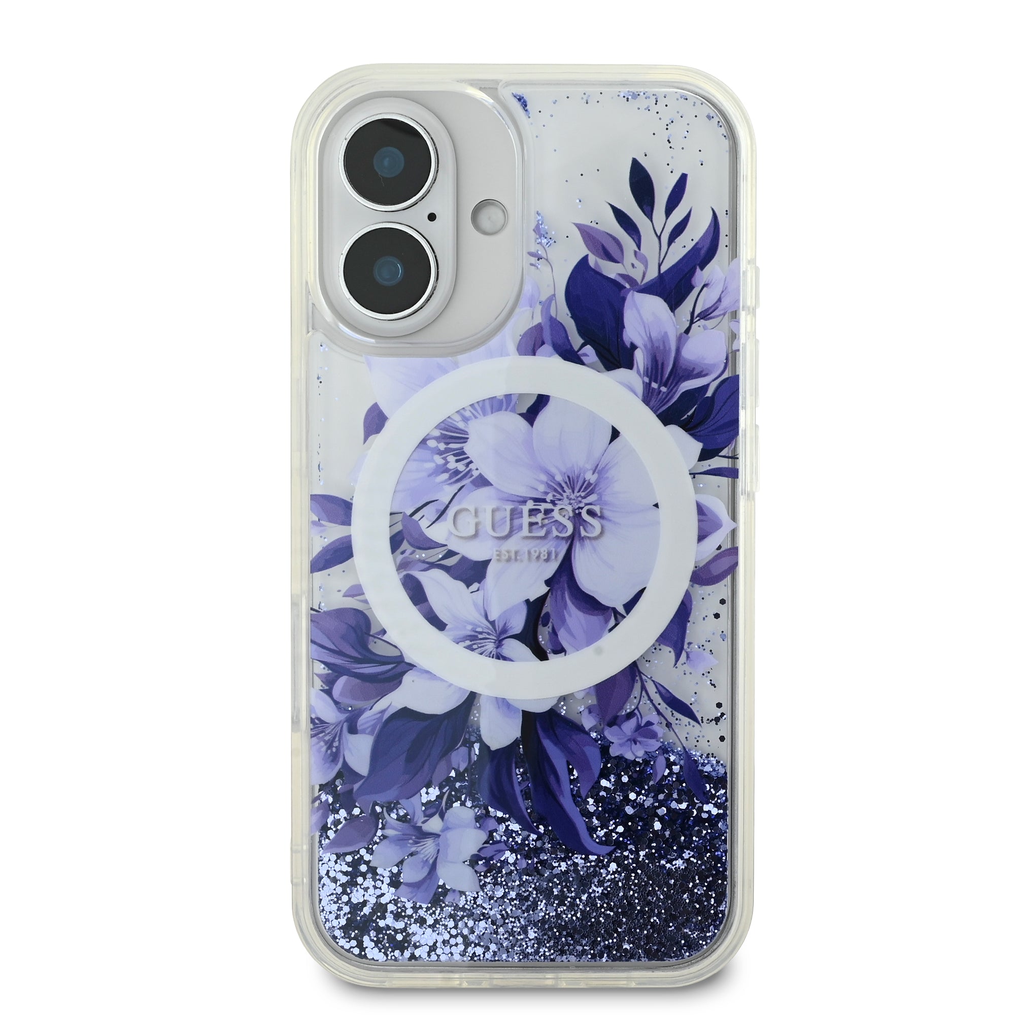 Guess Magsafe “Liquid Glitter Flower" Hard Case Θήκη προστασίας από σκληρό πλαστικό – iPhone 16 (Μωβ – GUHMP16SLFMWTU)