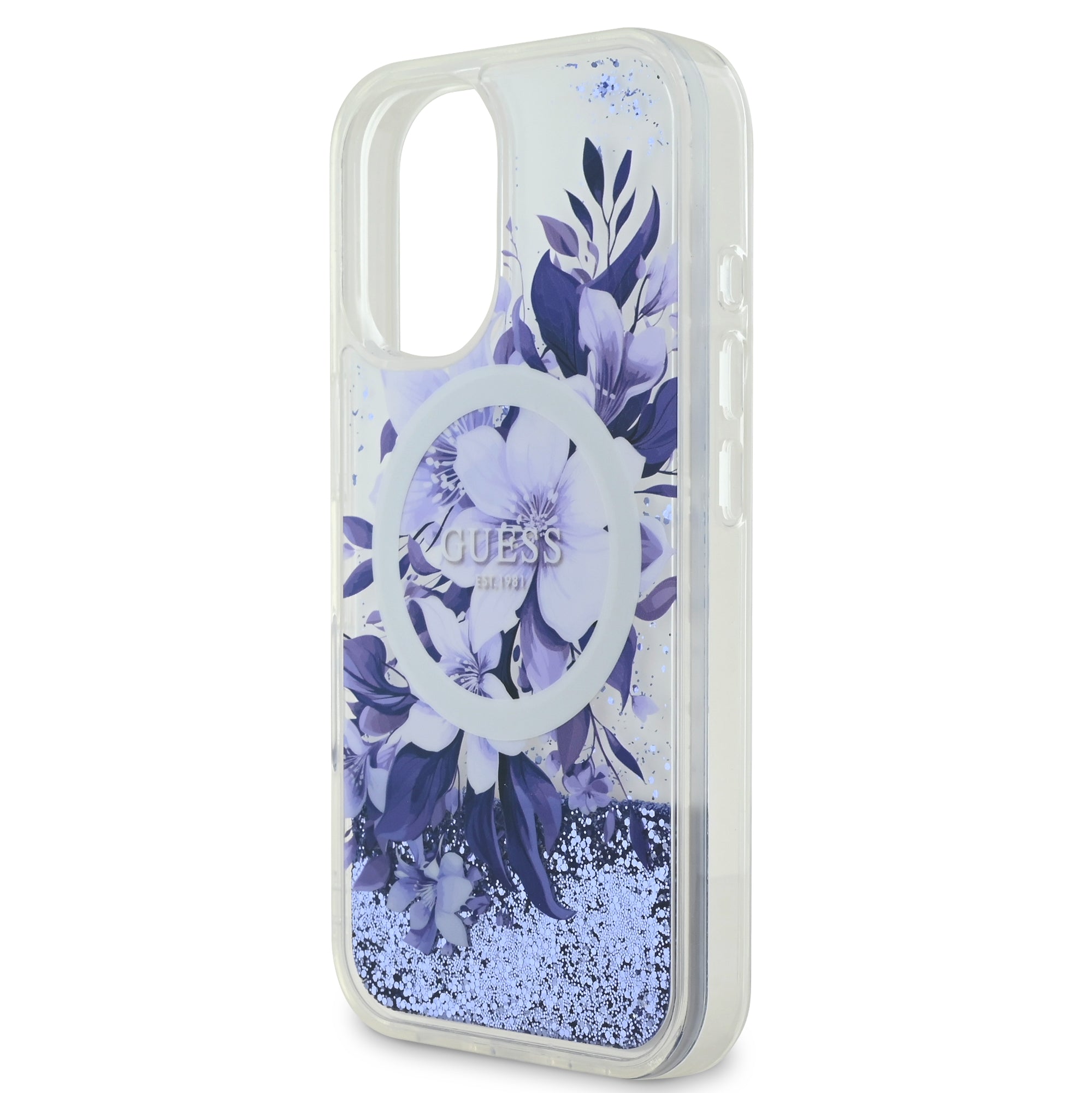 Guess Magsafe “Liquid Glitter Flower" Hard Case Θήκη προστασίας από σκληρό πλαστικό – iPhone 16 (Μωβ – GUHMP16SLFMWTU)