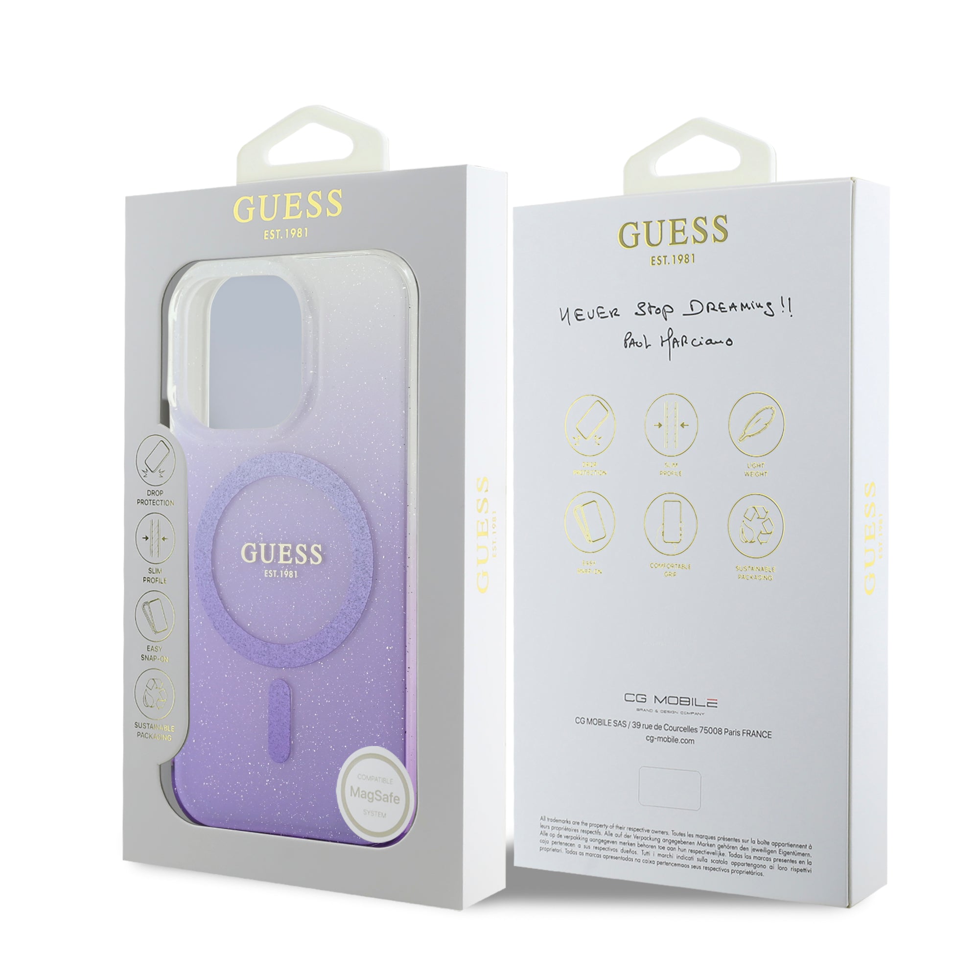 Guess Magsafe “Glitter Gradient” Hard Case Θήκη προστασίας από σκληρό πλαστικό – iPhone 16 Pro Max (Μωβ – GUHMP16XHGRCELU)