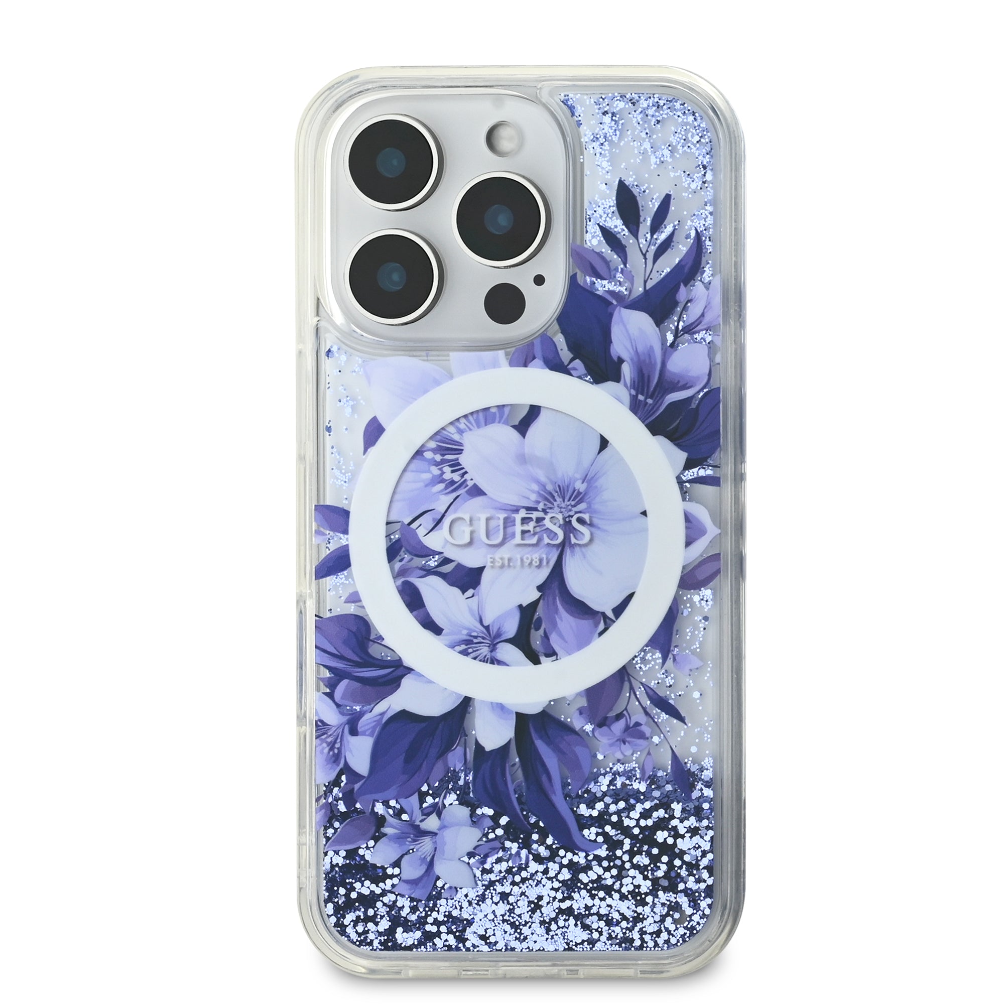 Guess Magsafe “Liquid Glitter Flower" Hard Case Θήκη προστασίας από σκληρό πλαστικό – iPhone 16 Max (Μωβ – GUHMP16XLFMWTU)