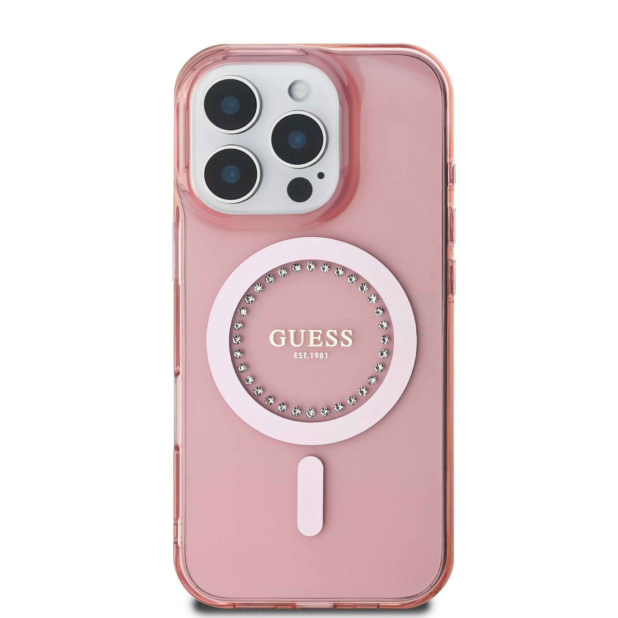 Guess Magsafe “Rhinestones” Hard Case Θήκη προστασίας από σκληρό πλαστικό – iPhone 16 Pro Max (Ροζ – GUHMP16XPFTDTEP)