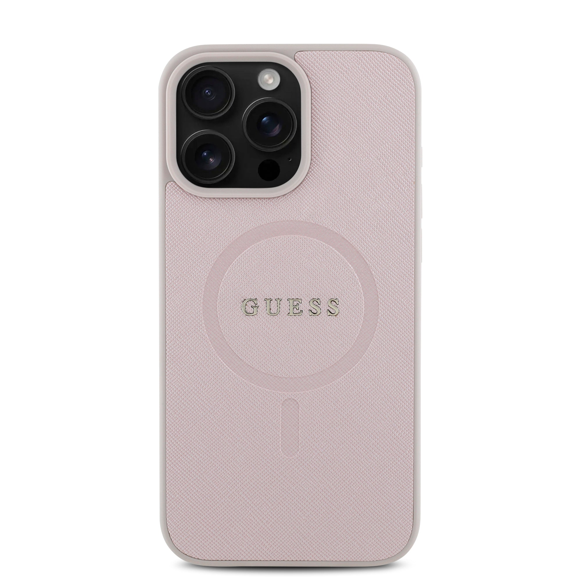 Guess Magsafe “Saffiano Collection" Hard Case Θήκη προστασίας από δερματίνη – iPhone 16 Pro Max (Ροζ – GUHMP16XPSAHMCP)