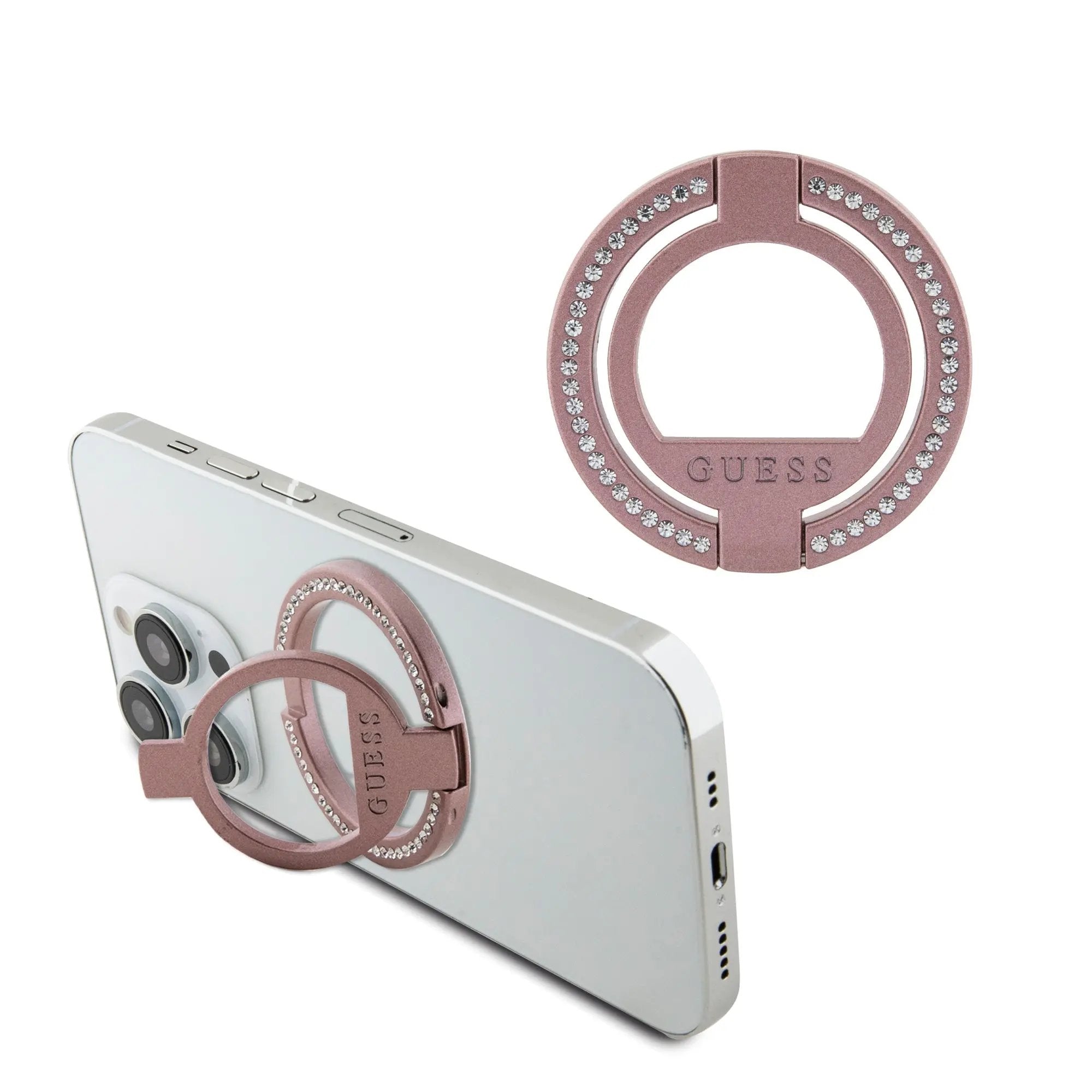 Guess Magsafe Ring Stand with Rhinestones Μοντέρνο Pop Holder για smartphone σε ροζ χρώμα με στρας – PhoneBazaar