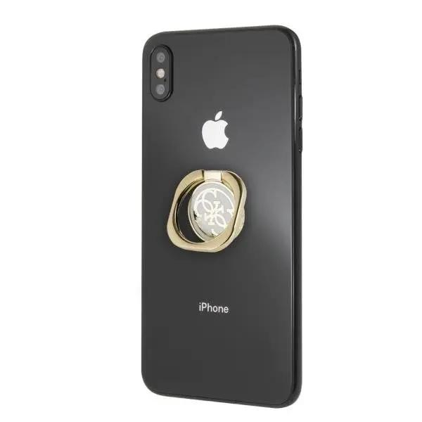 Guess 4G Ring Stand Μοντέρνο Pop Holder για smartphone σε λευκό/χρυσό – PhoneBazaar