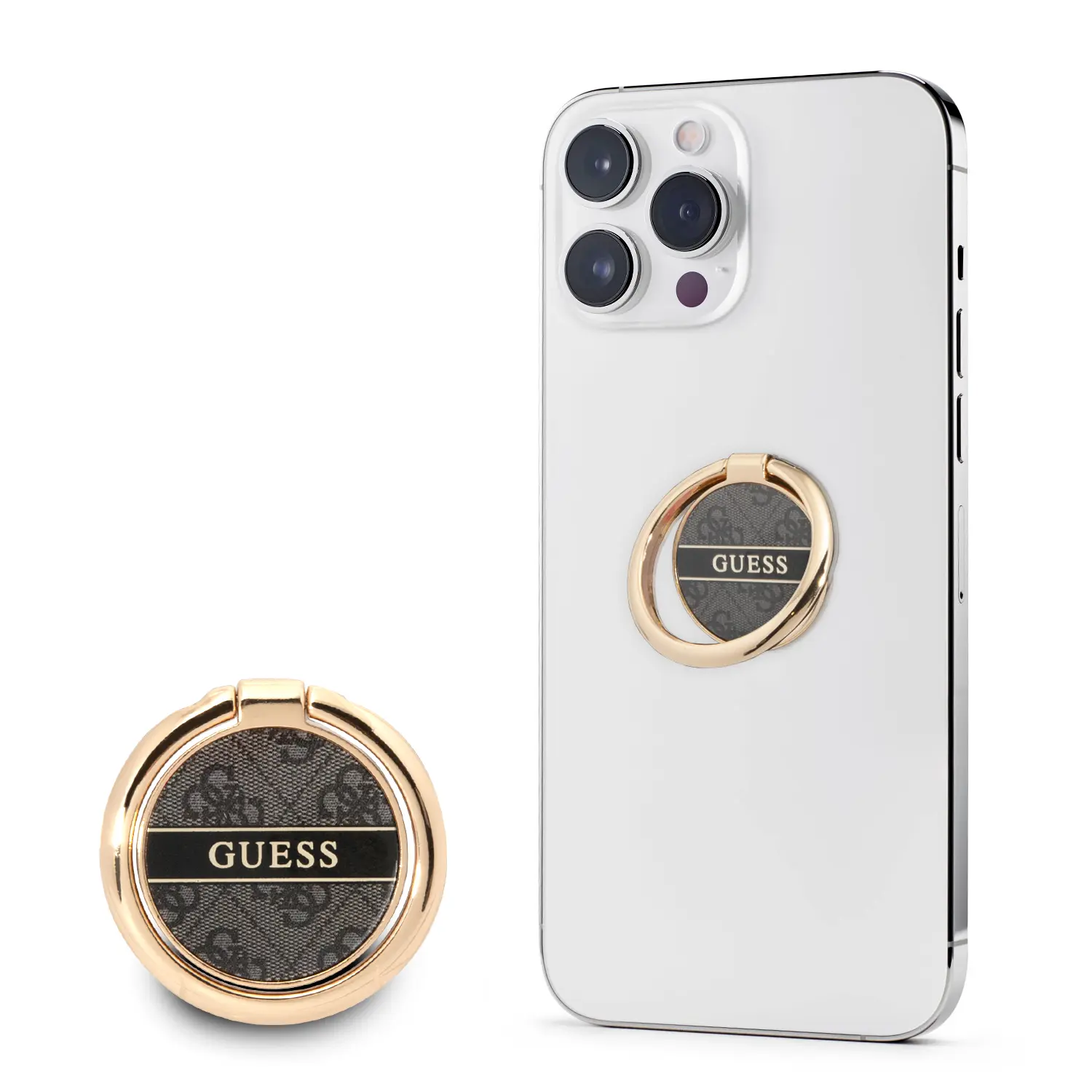 Guess 4G Ring Stand Μοντέρνο Pop Holder για smartphone σε μαύρο/καφέ/χρυσό – PhoneBazaar