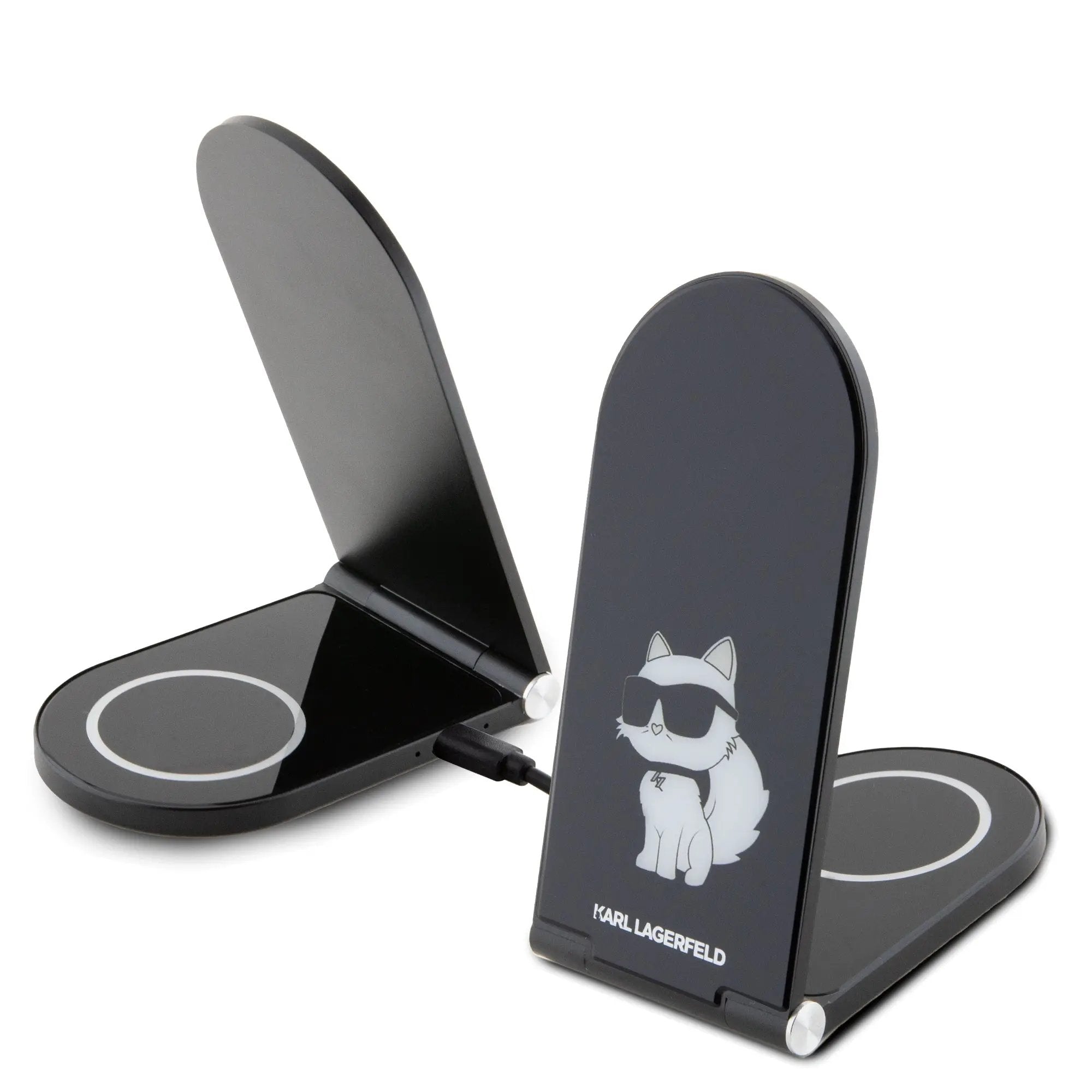 Karl Lagerfeld Choupette Wireless Magsafe Desk Charger Pad Μοντέρνος Διπλός Ασύρματος Φορτιστής Qi 15W για smartphone σε μαύρο – PhoneBazaar