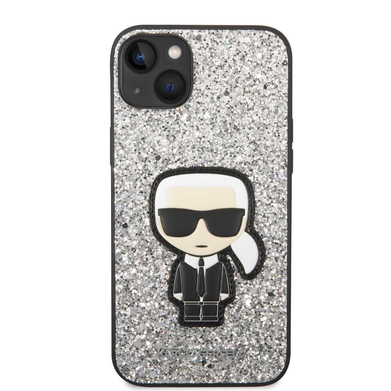 Karl Lagerfeld Glitter Flakes Case with Ikonik Patch and Metal Logo Θήκη προστασίας από σιλικόνη – iPhone 14 Plus (Glitter Silver)
