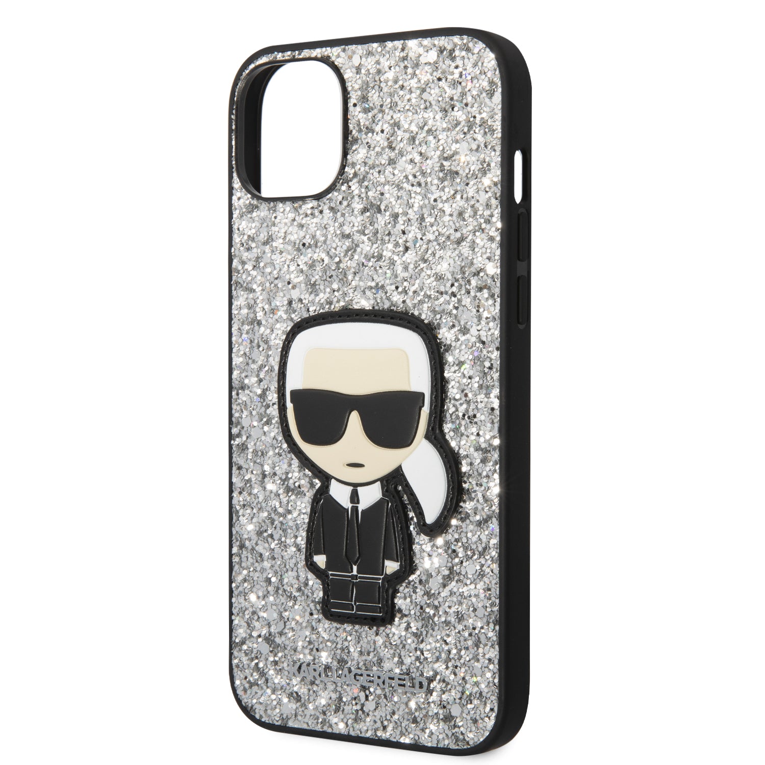 Karl Lagerfeld Glitter Flakes Case with Ikonik Patch and Metal Logo Θήκη προστασίας από σιλικόνη – iPhone 14 Plus (Glitter Silver)
