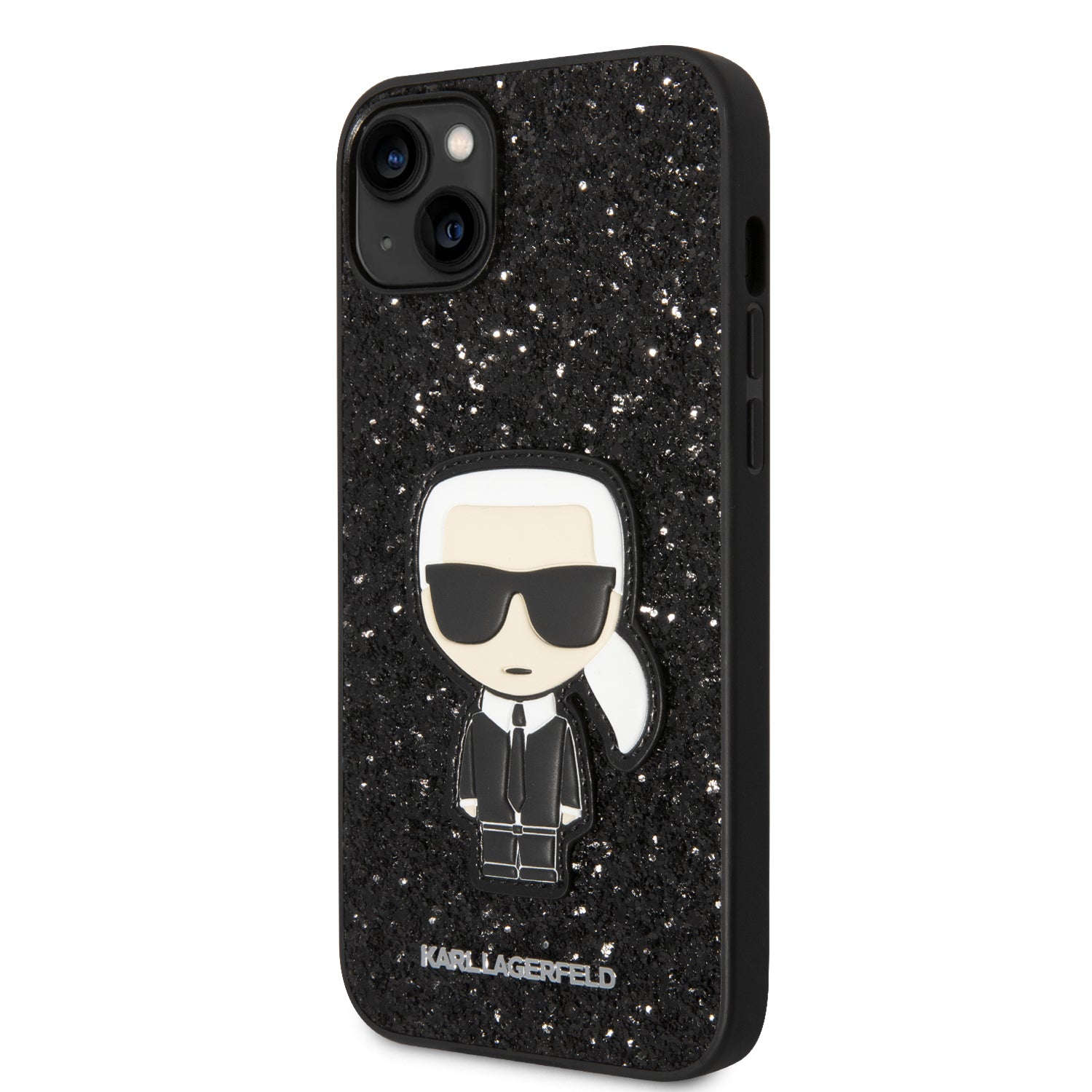 Karl Lagerfeld Glitter Flakes Case with Ikonik Patch and Metal Logo Θήκη προστασίας από σιλικόνη – iPhone 14 Plus (Glitter Black)