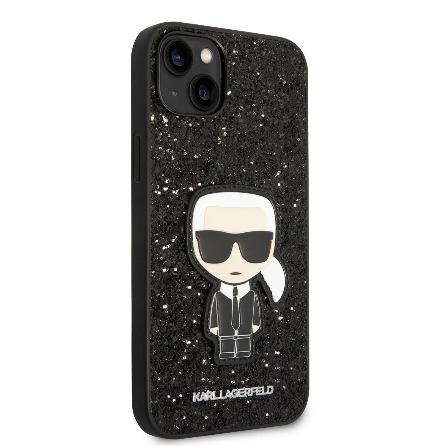 Karl Lagerfeld Glitter Flakes Case with Ikonik Patch and Metal Logo Θήκη προστασίας από σιλικόνη – iPhone 14 Plus (Glitter Black)