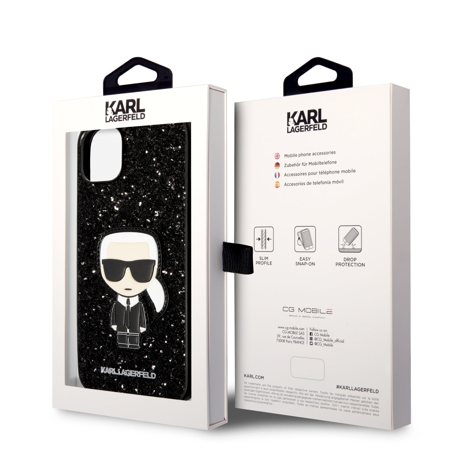 Karl Lagerfeld Glitter Flakes Case with Ikonik Patch and Metal Logo Θήκη προστασίας από σιλικόνη – iPhone 14 Plus (Glitter Black)