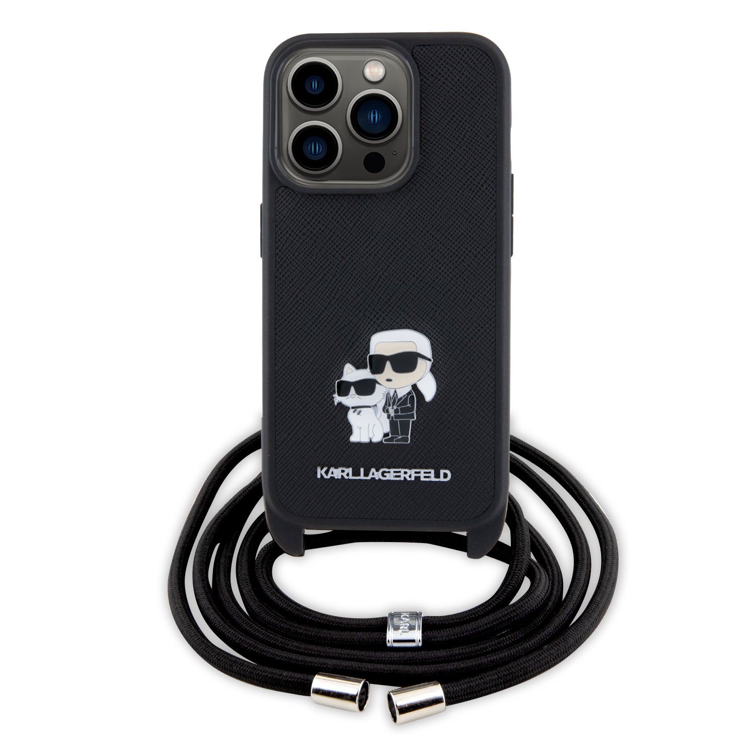 Karl Lagerfeld Crossbody K+C Metal Pin Saffiano Hard Case Θήκη προστασίας από δερματίνη με λουράκι – iPhone 15 Pro (Μαύρο – KLHCP15LSAKCPSK)