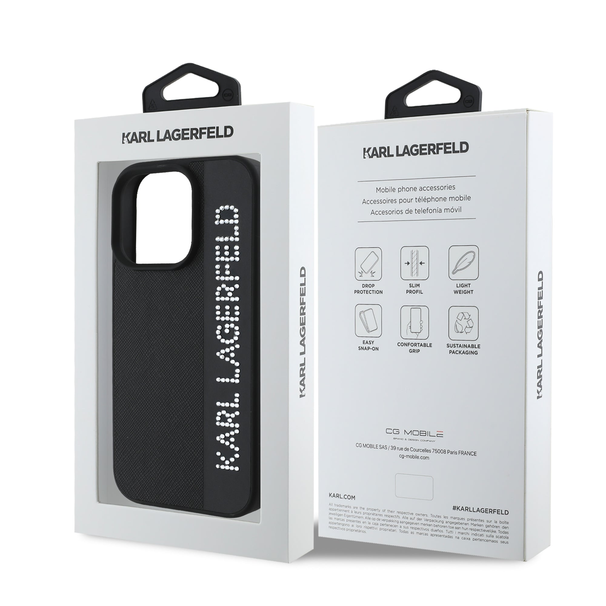 Karl Lagerfeld “Rhinestones and Charm” Θήκη προστασίας από για iPhone 16 Pro με κρεμαστό στολίδι (Μαύρο – KLHCP16LPSAKDGCK)