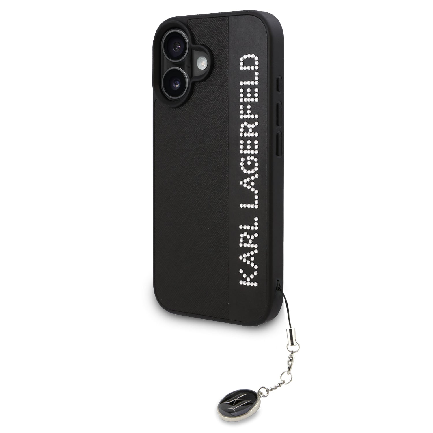 Karl Lagerfeld “Rhinestones and Charm” Θήκη προστασίας από για iPhone 16 με κρεμαστό στολίδι (Μαύρο – KLHCP16SPSAKDGCK) – PhoneBazaar