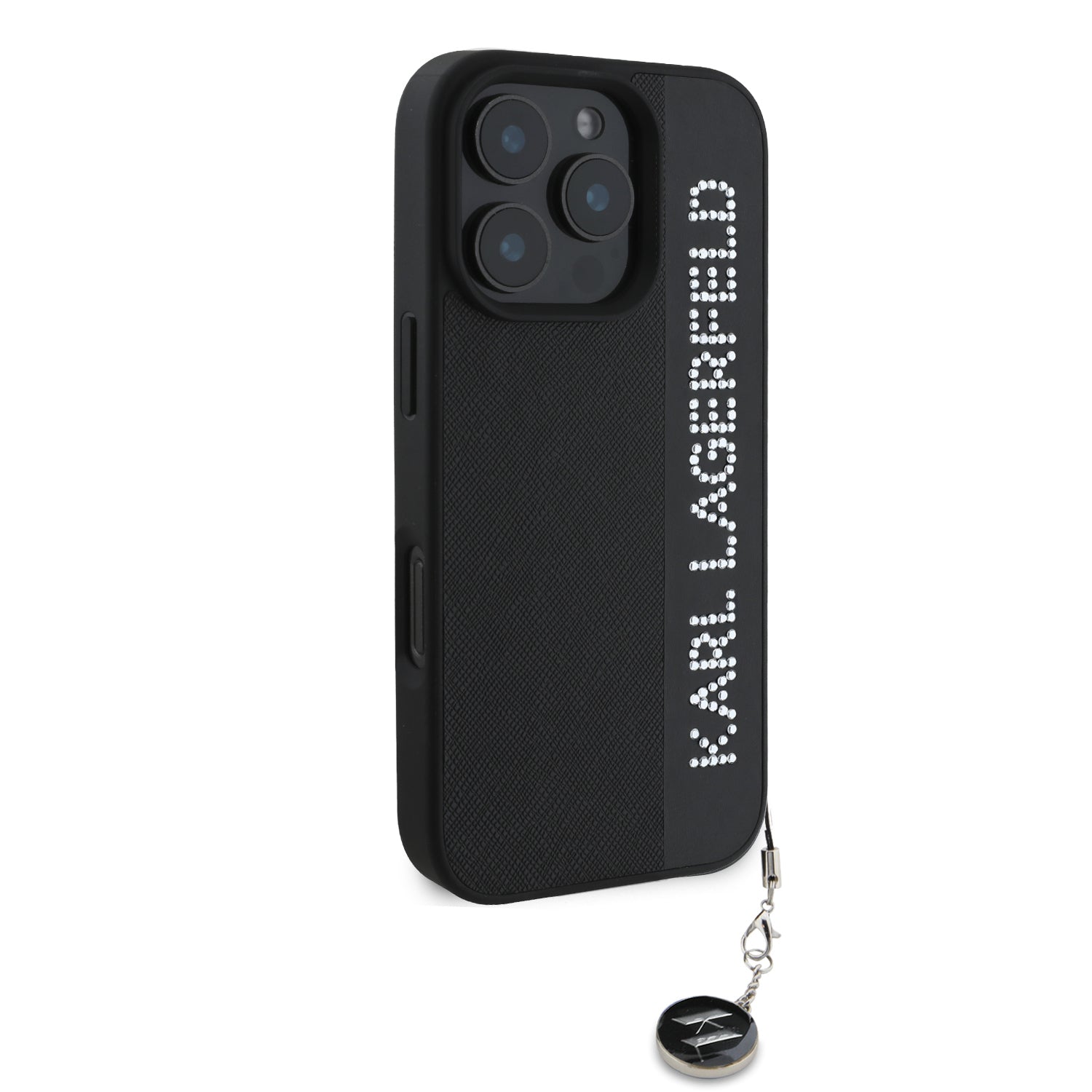 Karl Lagerfeld “Rhinestones and Charm” Θήκη προστασίας από για iPhone 16 Pro Max με κρεμαστό στολίδι (Μαύρο – KLHCP16XPSAKDGCK)