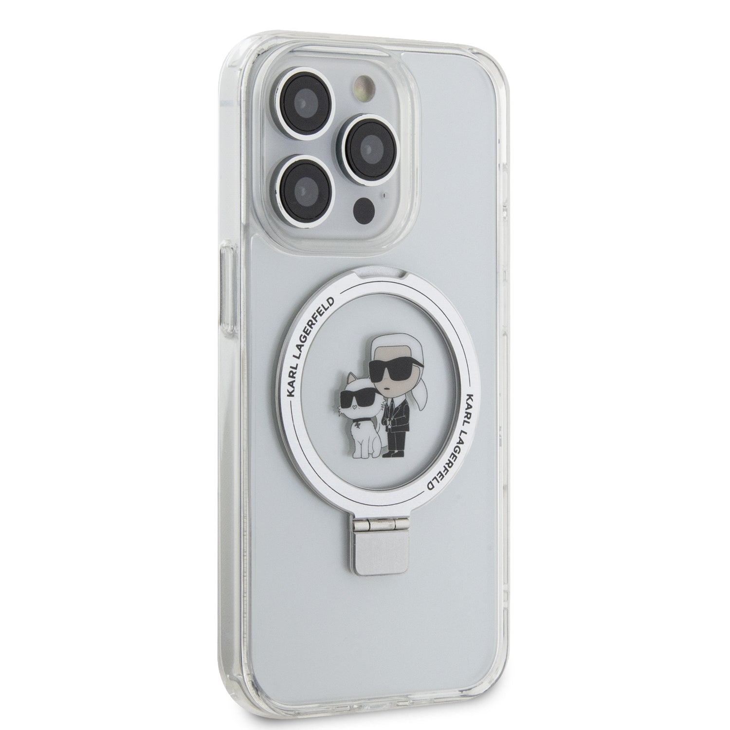 Karl Lagerfeld Magsafe Ringstand Case "Karl & Choupette's Head" Θήκη προστασίας από σκληρό πλαστικό για iPhone 15 Pro Max (Διάφανο – KLHMP15XHMRSKCH)