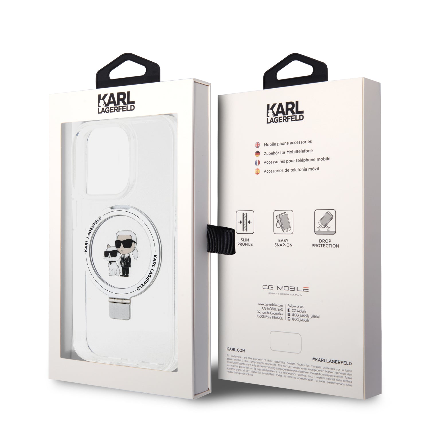 Karl Lagerfeld Magsafe Ringstand Case "Karl & Choupette's Head" Θήκη προστασίας από σκληρό πλαστικό για iPhone 15 Pro Max (Διάφανο – KLHMP15XHMRSKCH)