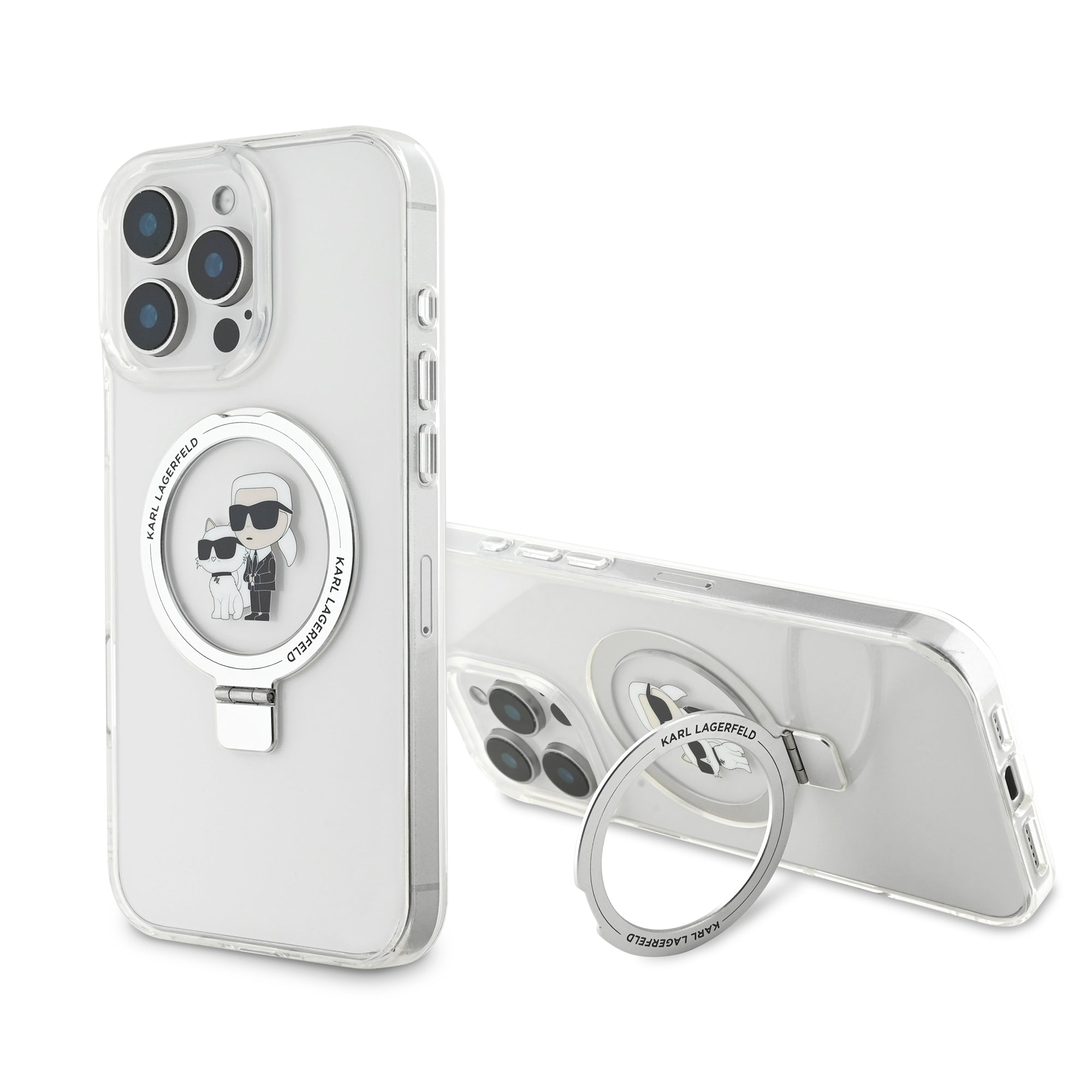 Karl Lagerfeld Magsafe Ringstand Case “Karl + Choupette's Head” Θήκη προστασίας από σκληρό πλαστικό για iPhone 16 Pro (Διάφανη – KLHMP16LHMRSKCH) – PhoneBazaar