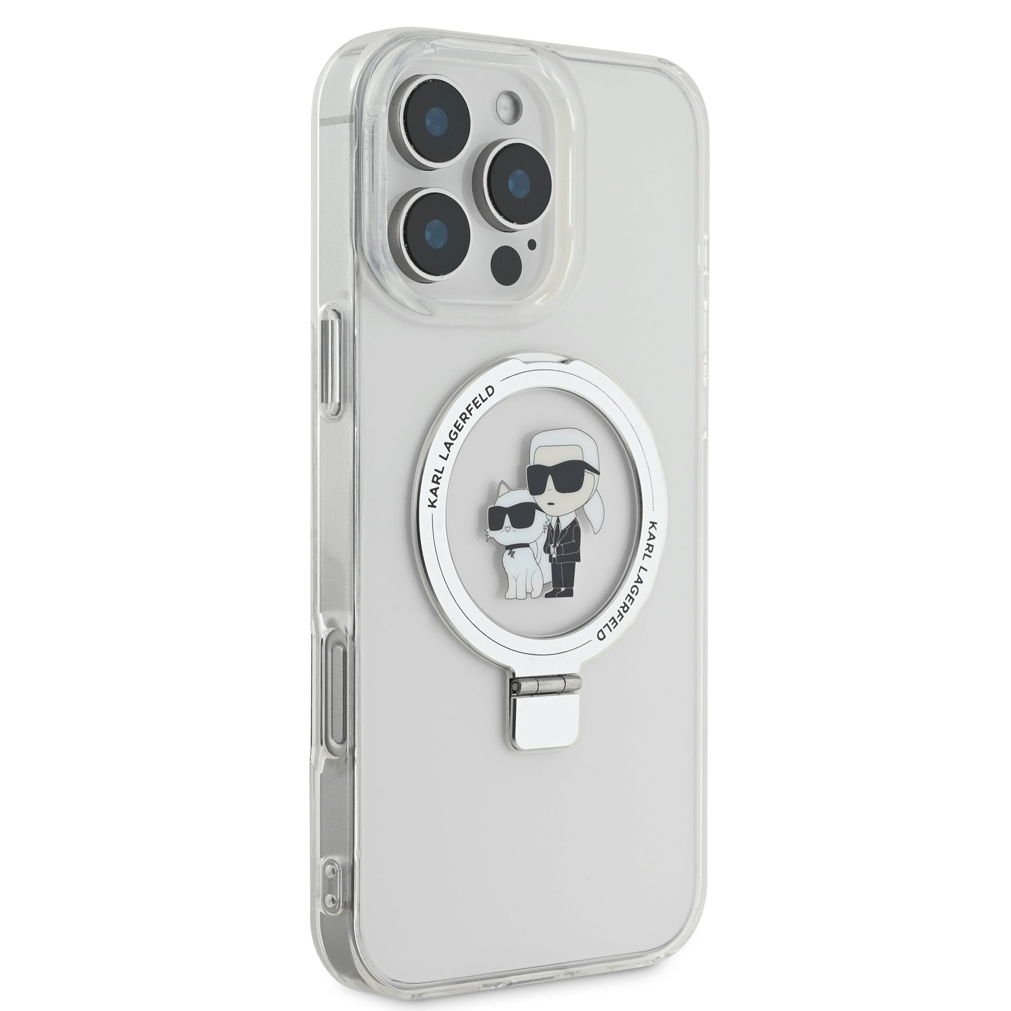 Karl Lagerfeld Magsafe Ringstand Case “Karl + Choupette's Head” Θήκη προστασίας από σκληρό πλαστικό για iPhone 16 Pro (Διάφανη – KLHMP16LHMRSKCH)