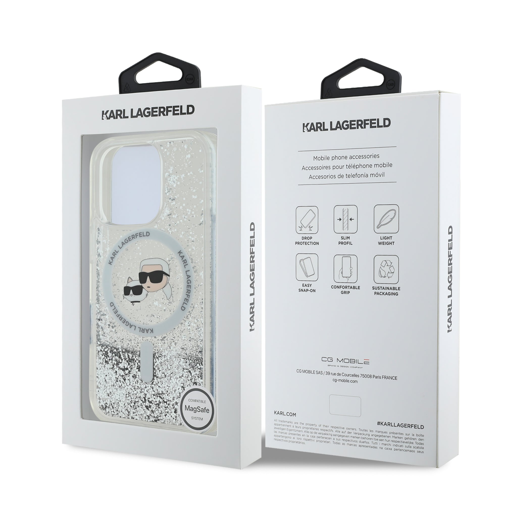Karl Lagerfeld Magsafe Ringstand Liquid Glitter Hard Case Θήκη προστασίας από σκληρό πλαστικό – iPhone 16 Pro (Glitter Διάφανη – KLHMP16LLGKCSGH)