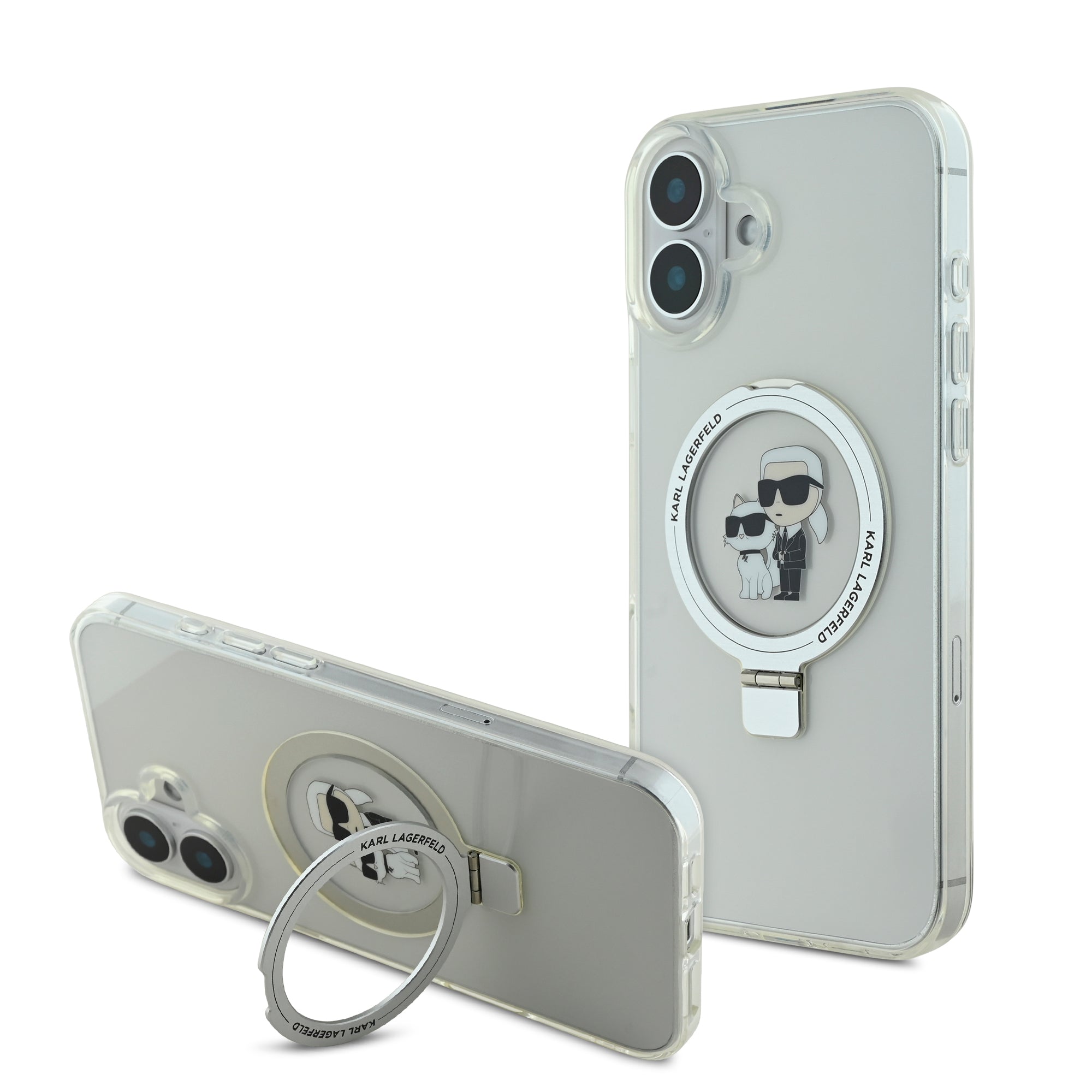 Karl Lagerfeld Magsafe Ringstand Case “Karl + Choupette's Head” Θήκη προστασίας από σκληρό πλαστικό για iPhone 16 Plus (Διάφανη – KLHMP16MHMRSKCH) – PhoneBazaar