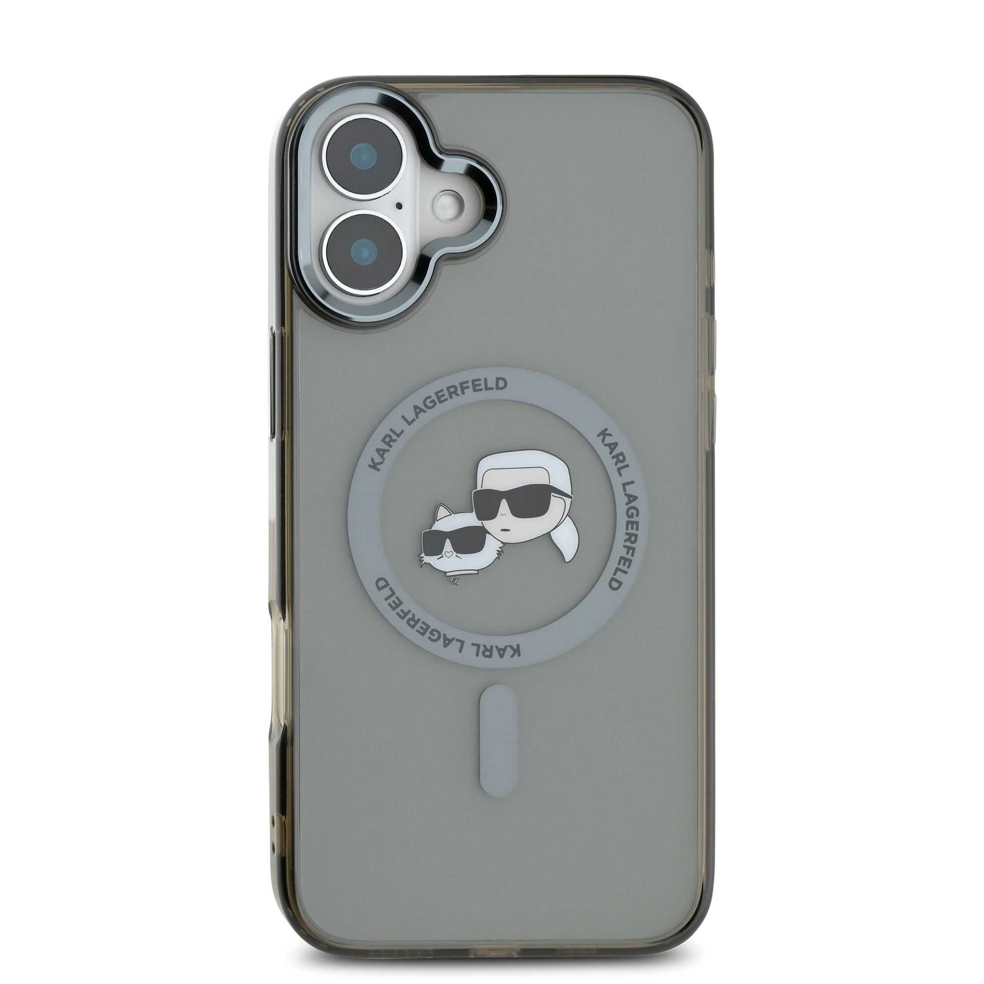 Karl Lagerfeld Magsafe Ringstand Case “Karl + Choupette’s Head” Θήκη προστασίας από σκληρό πλαστικό για iPhone 16 (Μαύρο – KLHMP16SHLSKCK)