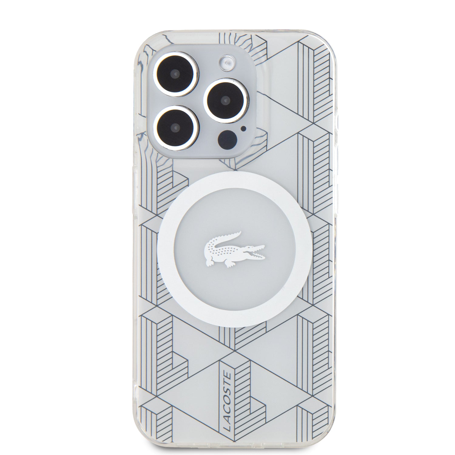 Lacoste Magsafe Monogram Croc Logo Hard Case Θήκη προστασίας από Σιλικόνη για iPhone 15 Pro (Farine/Silver)
