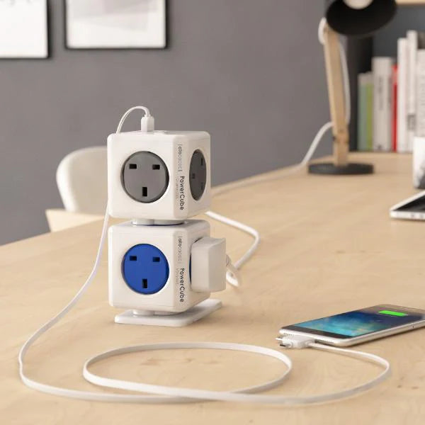 Allocacoc PowerCube Original 5 Outlets – UK With X2 Usb (Blue) - Πολύπριζο 5 θέσεων UK x 2 USB Μπλε - (7200BL/UKOUPC)