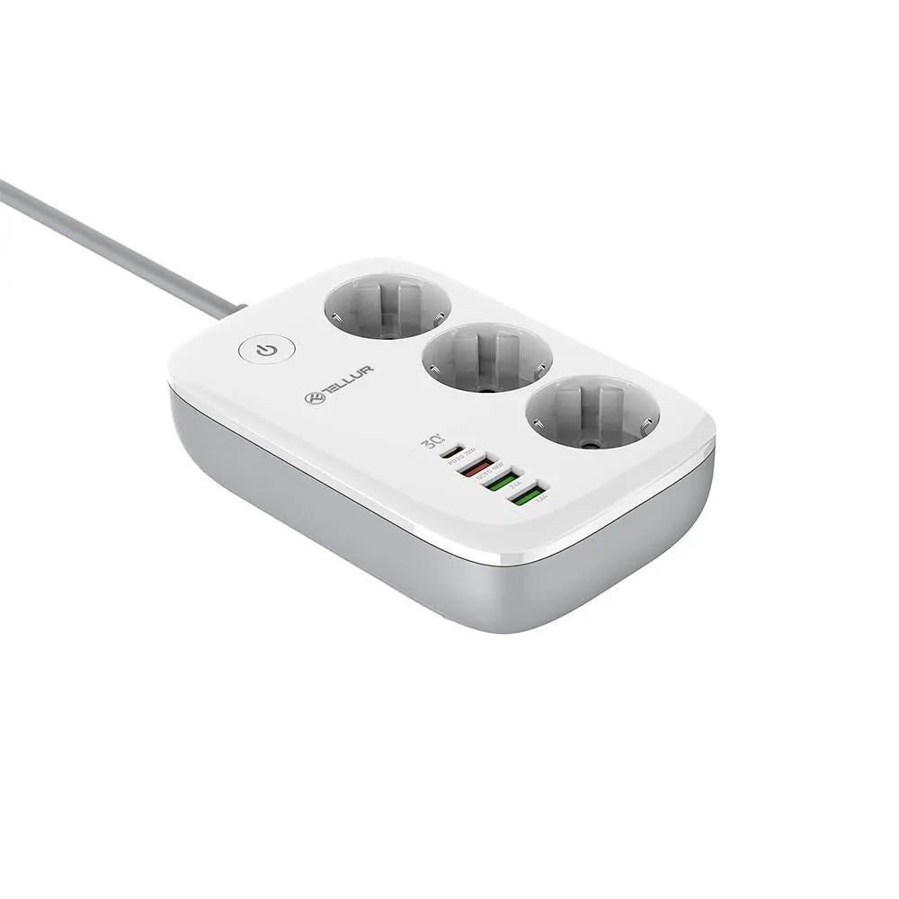 Tellur Smart WiFi Πολύπριζο Προστασίας 3 Θέσεων με υποδοχές 2xUSB-C (QC 3.0 / PD 30W & 2xUSB-A) – PhoneBazaar