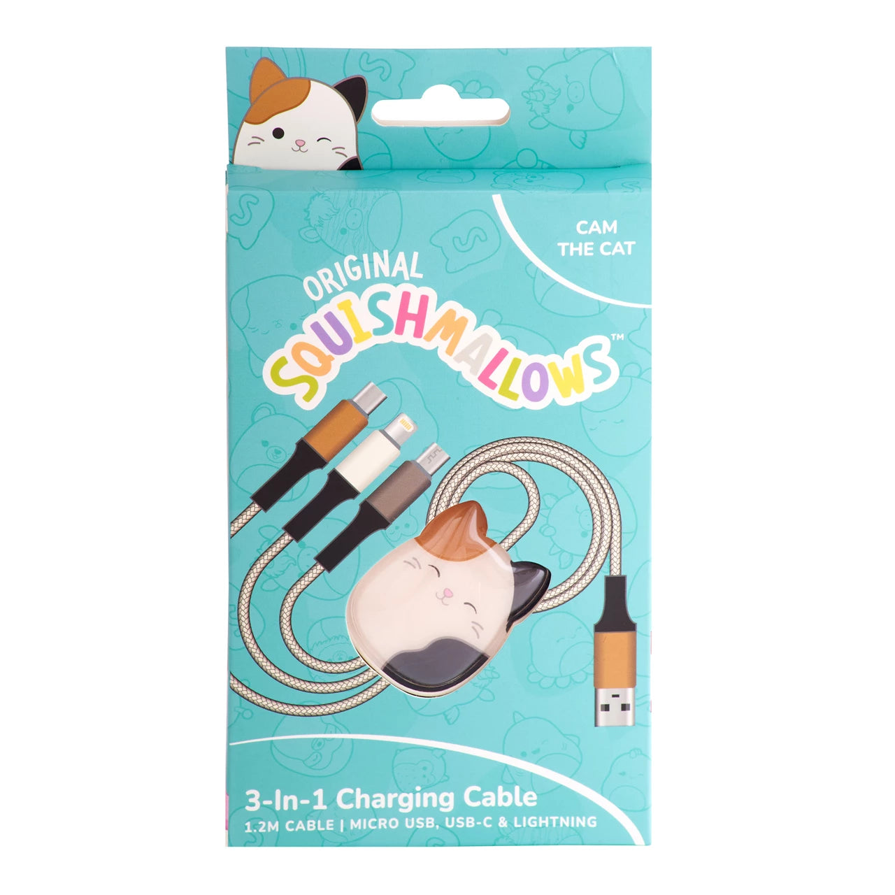 Lazerbuilt Squishmallows Cam the Cat – 3-σε-1 Braided καλώδιο φόρτισης μήκους 1,2 μέτρα