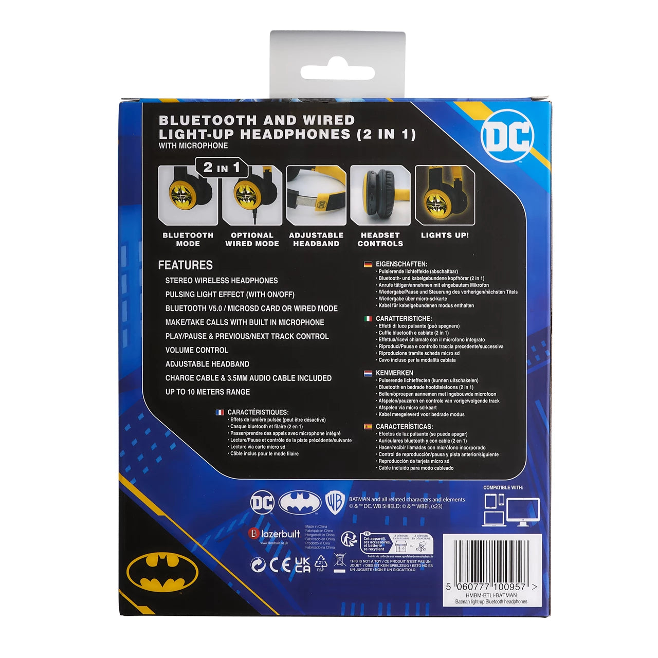 Lazerbuilt Batman Logo Light-Up Bluetooth Headphones – Ασύρματα Παιδικά Ακουστικά με Μικρόφωνο