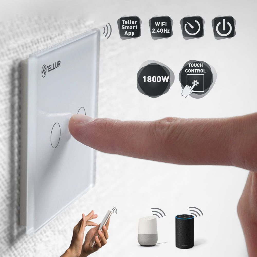 Tellur WiFi Switch 2 Ports 1800W 10A Έξυπνος διακόπτης WiFi 2 θυρών σε λευκό (TLL331051)